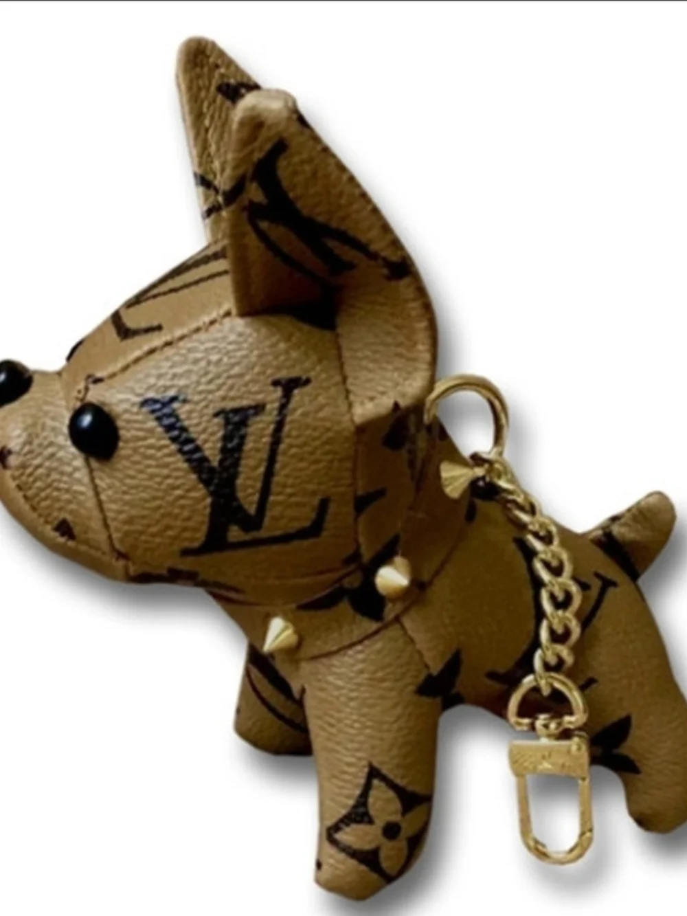 Luxury Brown Dog Figurine Keychain with Stud Accents